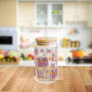 Pink Books and Daisies 16oz. Sipper Glass Can