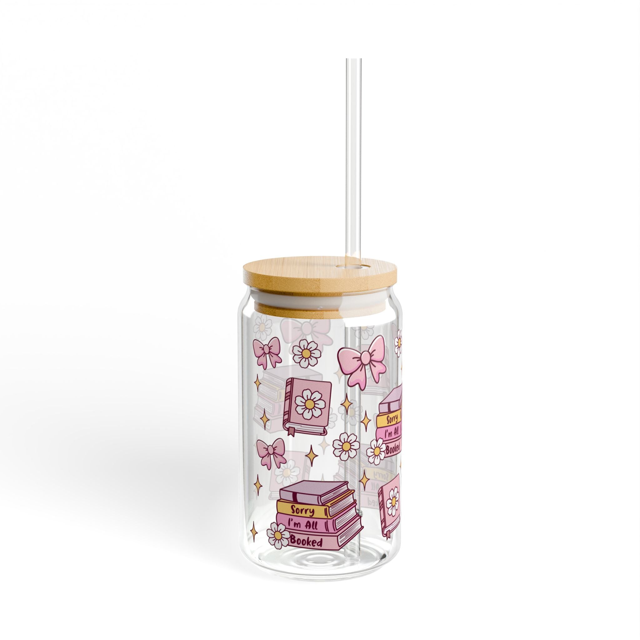 Pink Books and Daisies 16oz. Sipper Glass Can