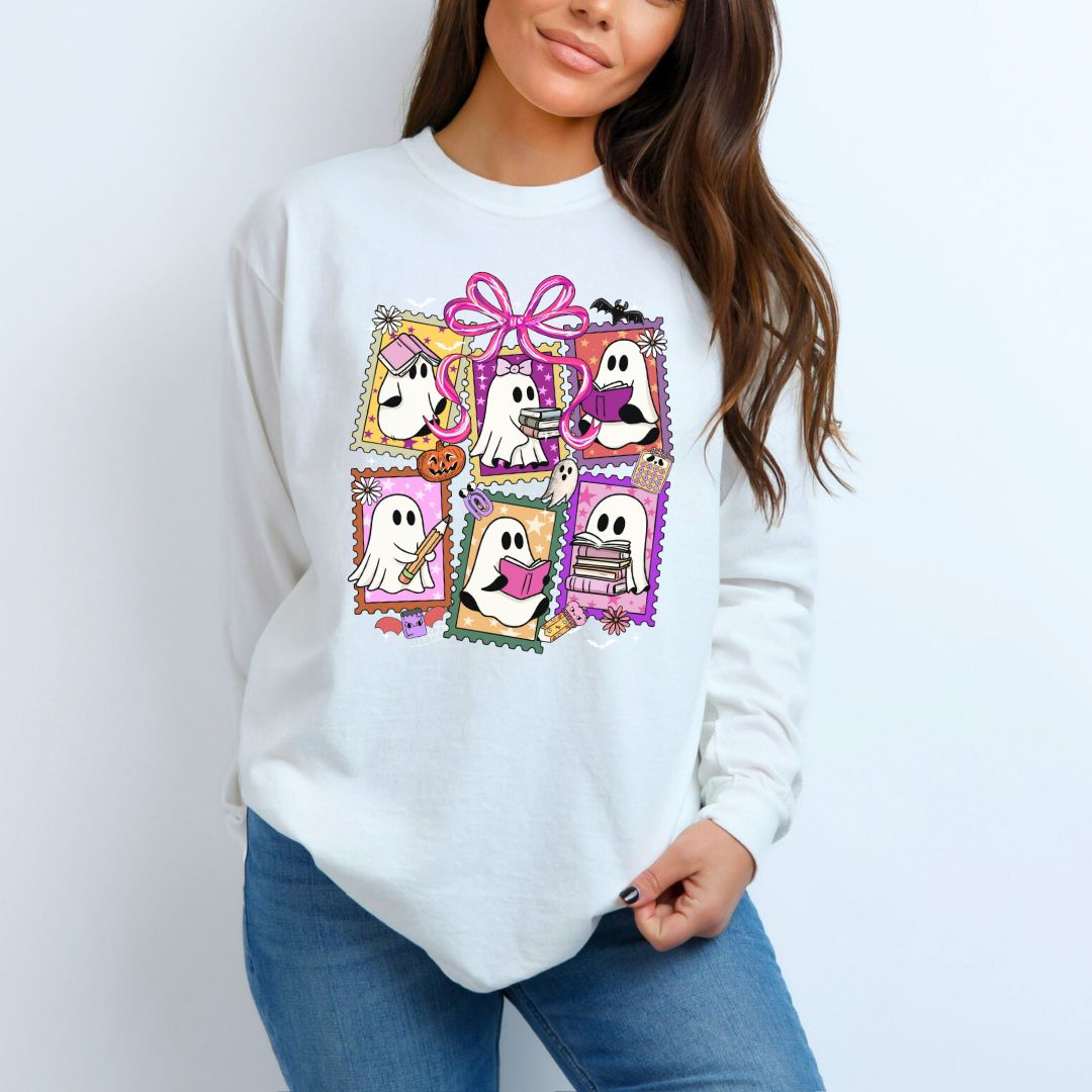 Ghost Bookworm Long Sleeve Comfort Colors T-Shirt